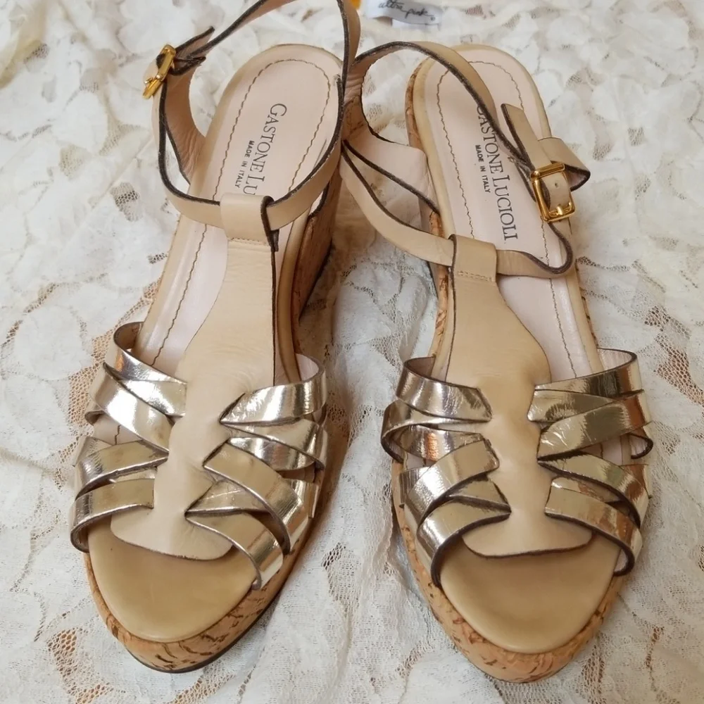 Gastone Lucioli Cork LeatherPlatform Shoes